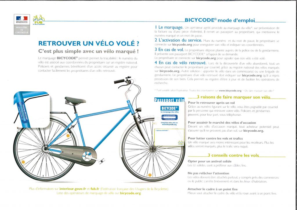 Retrouver un vélo volé BICYCODE Ville de Hégenheim